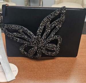 Sophia Webster Black Pearl Flossy Crystals Butterfly Clutch Bag